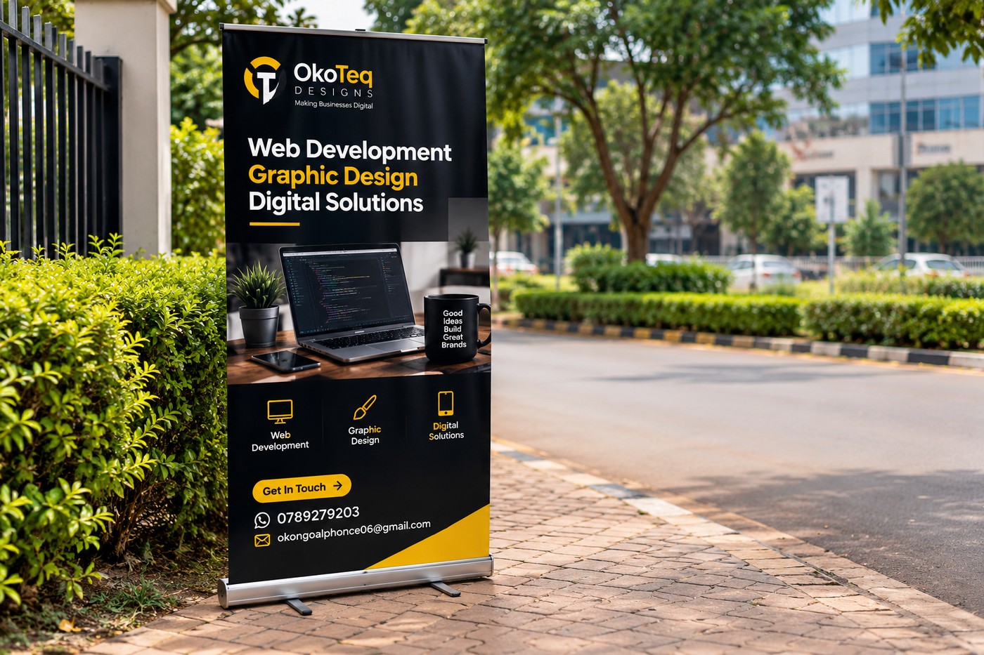 A roll-up banner design for OkoTeq Designs